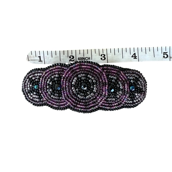 Vintage Seed Beaded Overlapping Circle Hair Clip Purple Black Taiwan 4” - Picture 13 of 13
